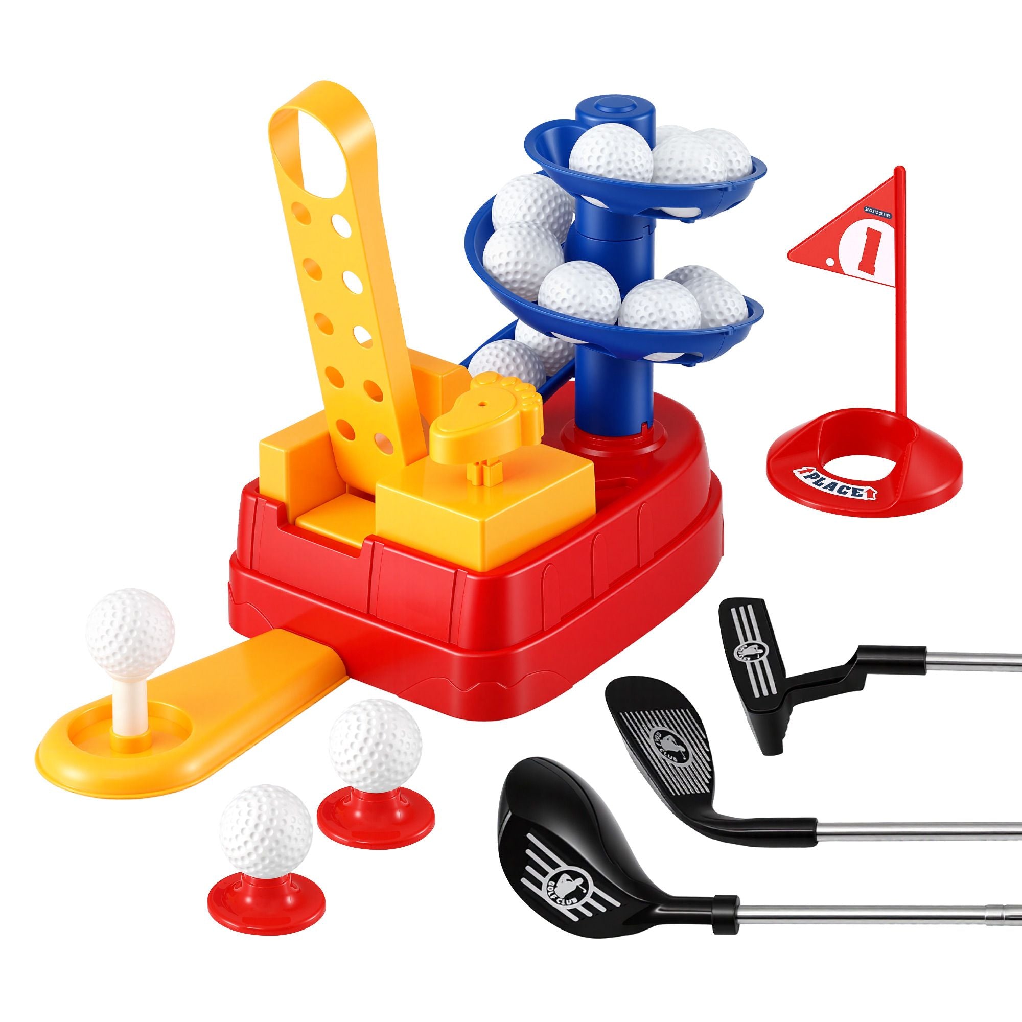Keezi Kids Golf Toy Set with 20 Balls & 3 Adjustable Clubs, Foot Peda - KGS-B-BL