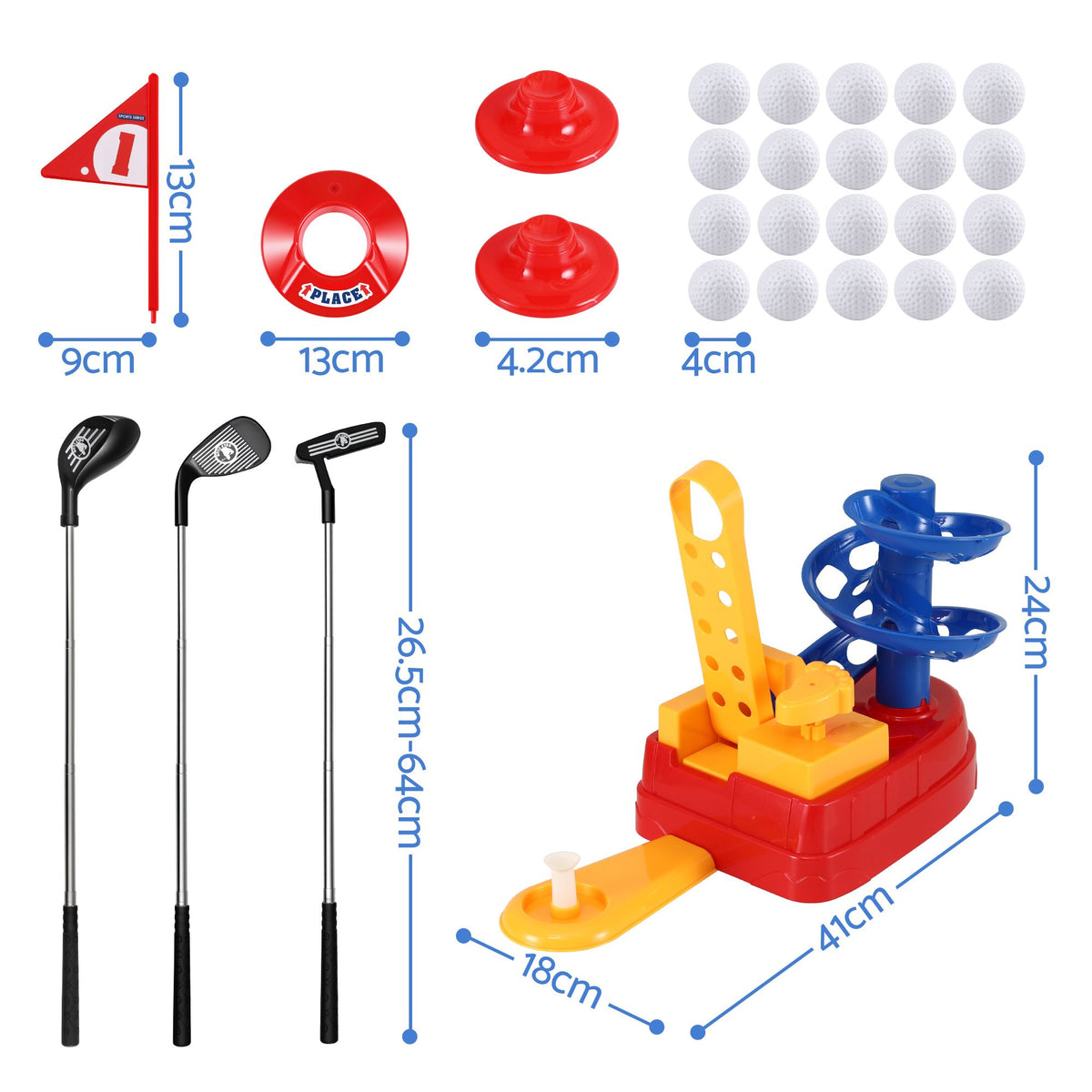 Keezi Kids Golf Toy Set with 20 Balls & 3 Adjustable Clubs, Foot Peda - KGS-B-BL
