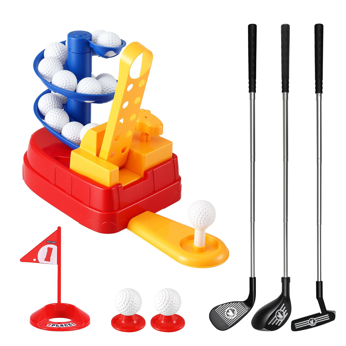Keezi Kids Golf Toy Set with 20 Balls & 3 Adjustable Clubs, Foot Peda - KGS-B-BL