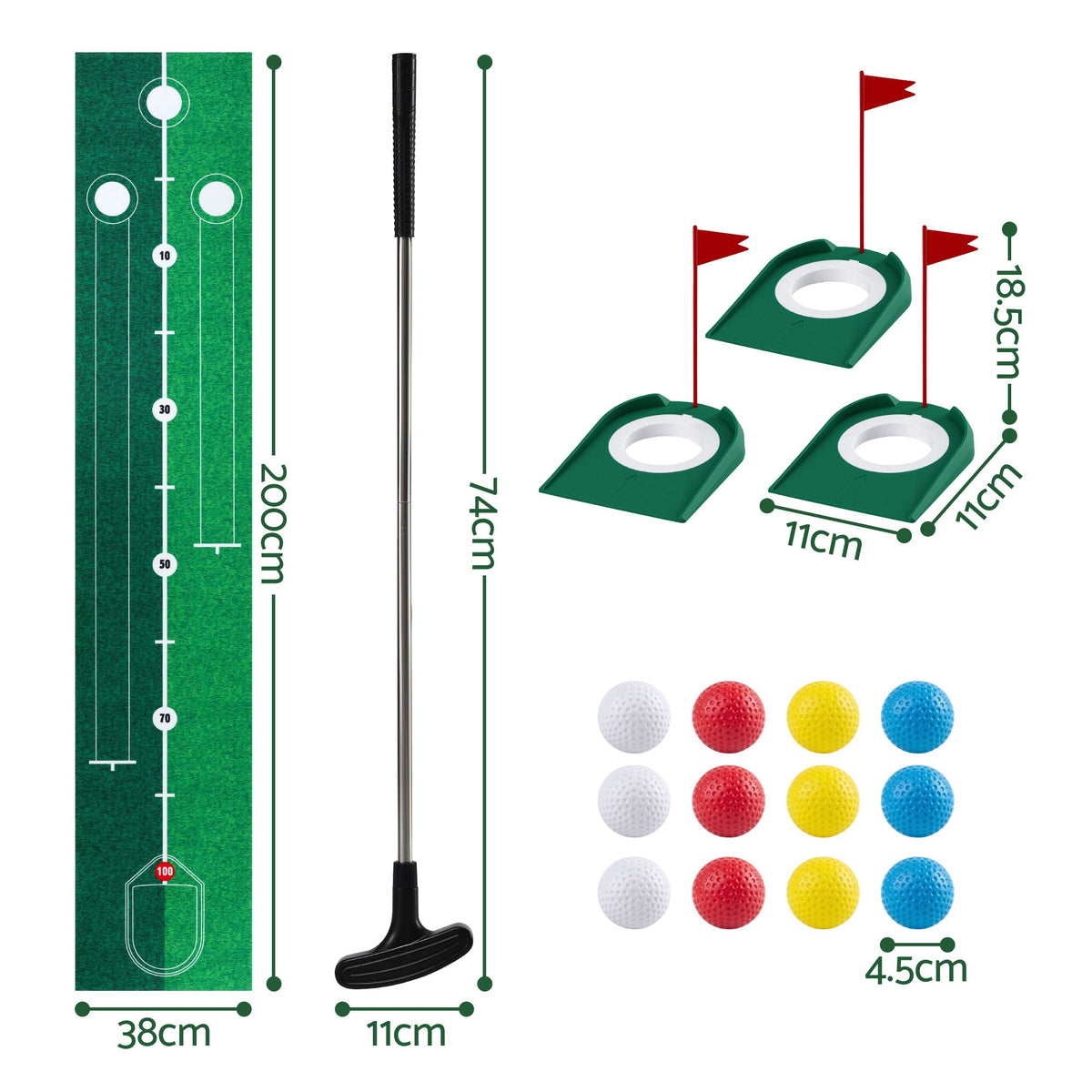 Keezi Kids Golf Putting Game Set with Golf Club, Putting Mat, 12 Balls, 3 Target Holes, Indoor Outdoor Mini Golf Toy for Ages 3-8