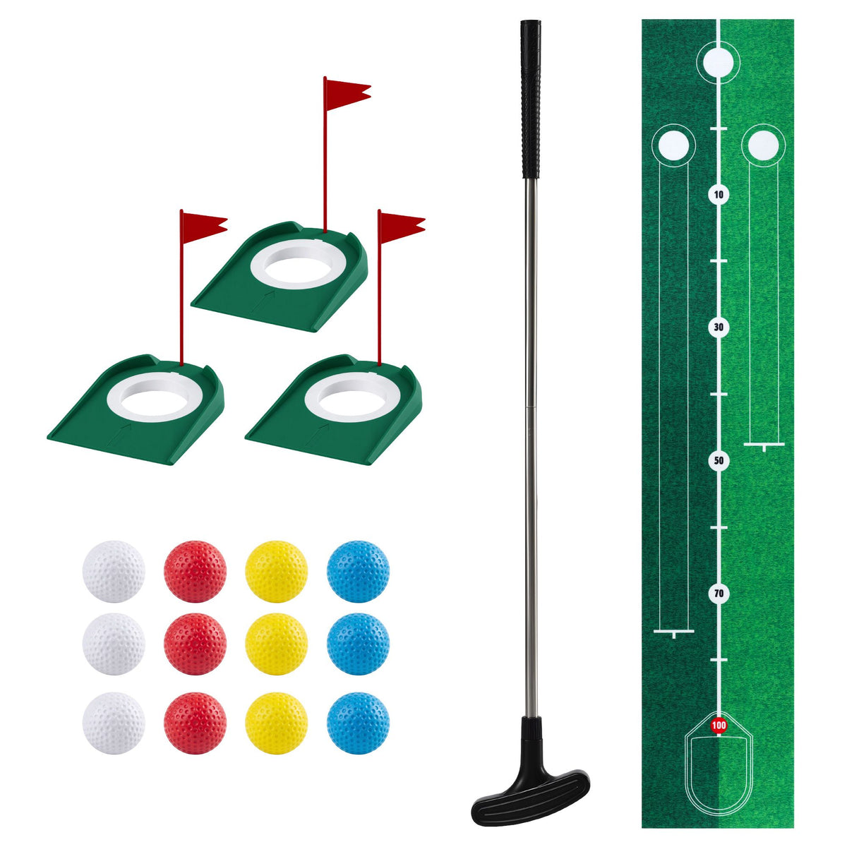 Keezi Kids Golf Putting Game Set with Golf Club, Putting Mat, 12 Balls, 3 Target Holes, Indoor Outdoor Mini Golf Toy for Ages 3-8