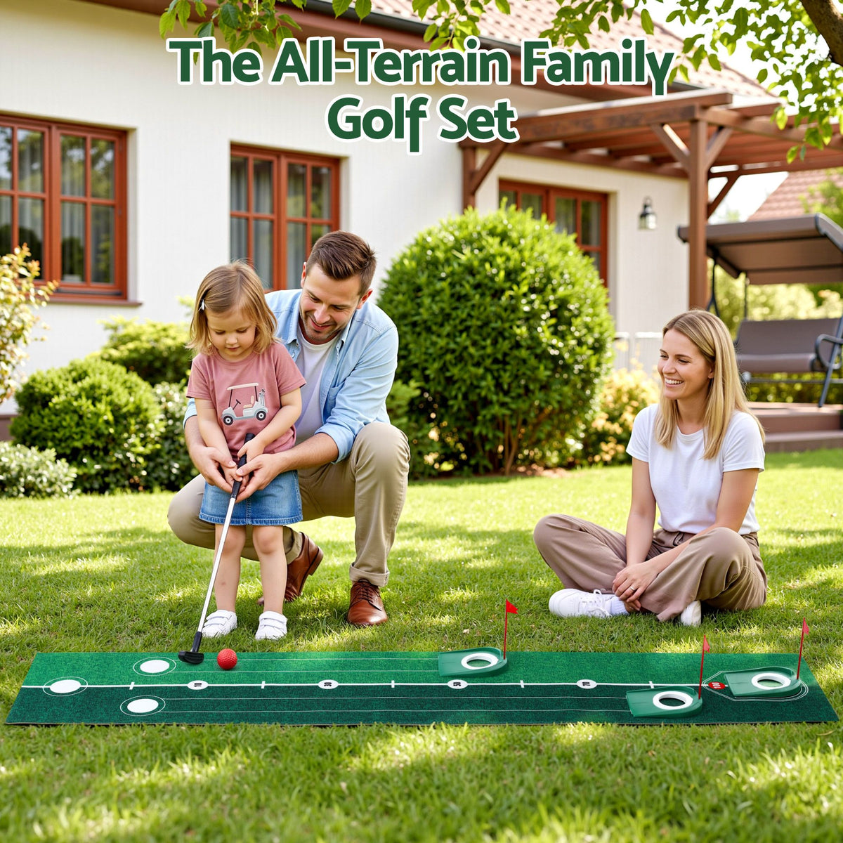 Keezi Kids Golf Putting Game Set with Golf Club, Putting Mat, 12 Balls, 3 Target Holes, Indoor Outdoor Mini Golf Toy for Ages 3-8