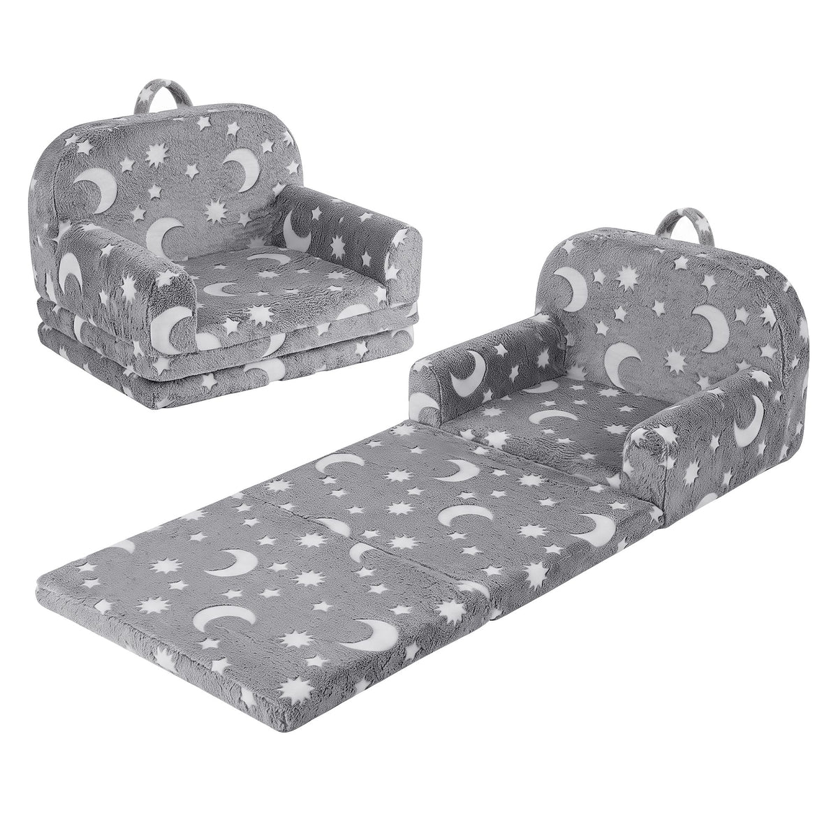 Keezi Kids 2 - 1 Fold Out Sofa Bed w/Removable Washable Cover, Carry Grey