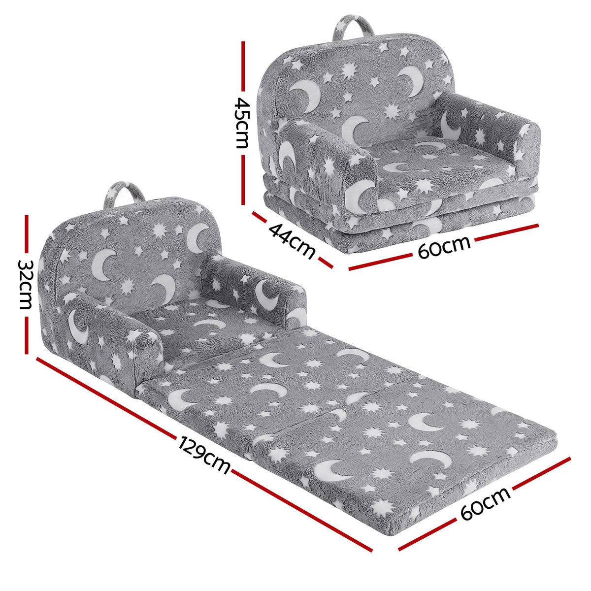 Keezi Kids 2 - 1 Fold Out Sofa Bed w/Removable Washable Cover, Carry Grey