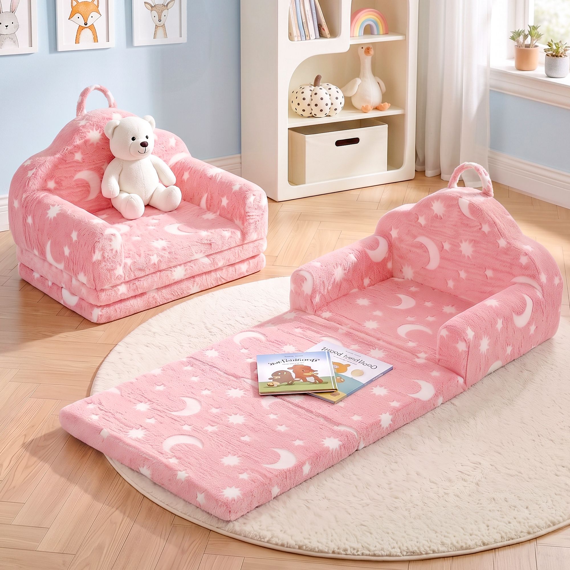 Keezi Kids 2 - 1 Fold Out Sofa Bed w/Removable Washable Cover, Carry Pink