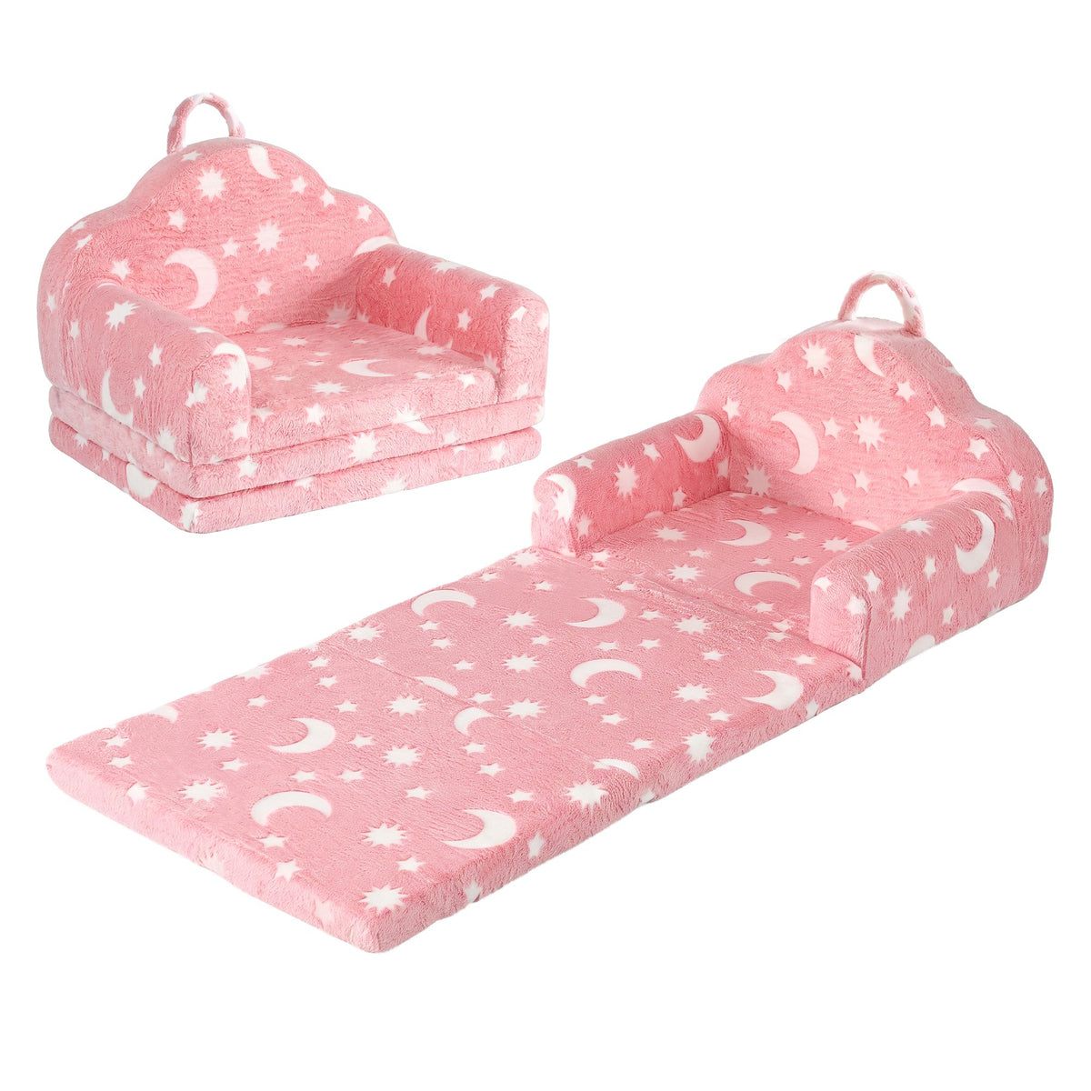 Keezi Kids 2 - 1 Fold Out Sofa Bed w/Removable Washable Cover, Carry Pink