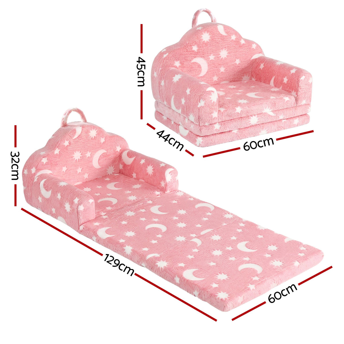 Keezi Kids 2 - 1 Fold Out Sofa Bed w/Removable Washable Cover, Carry Pink