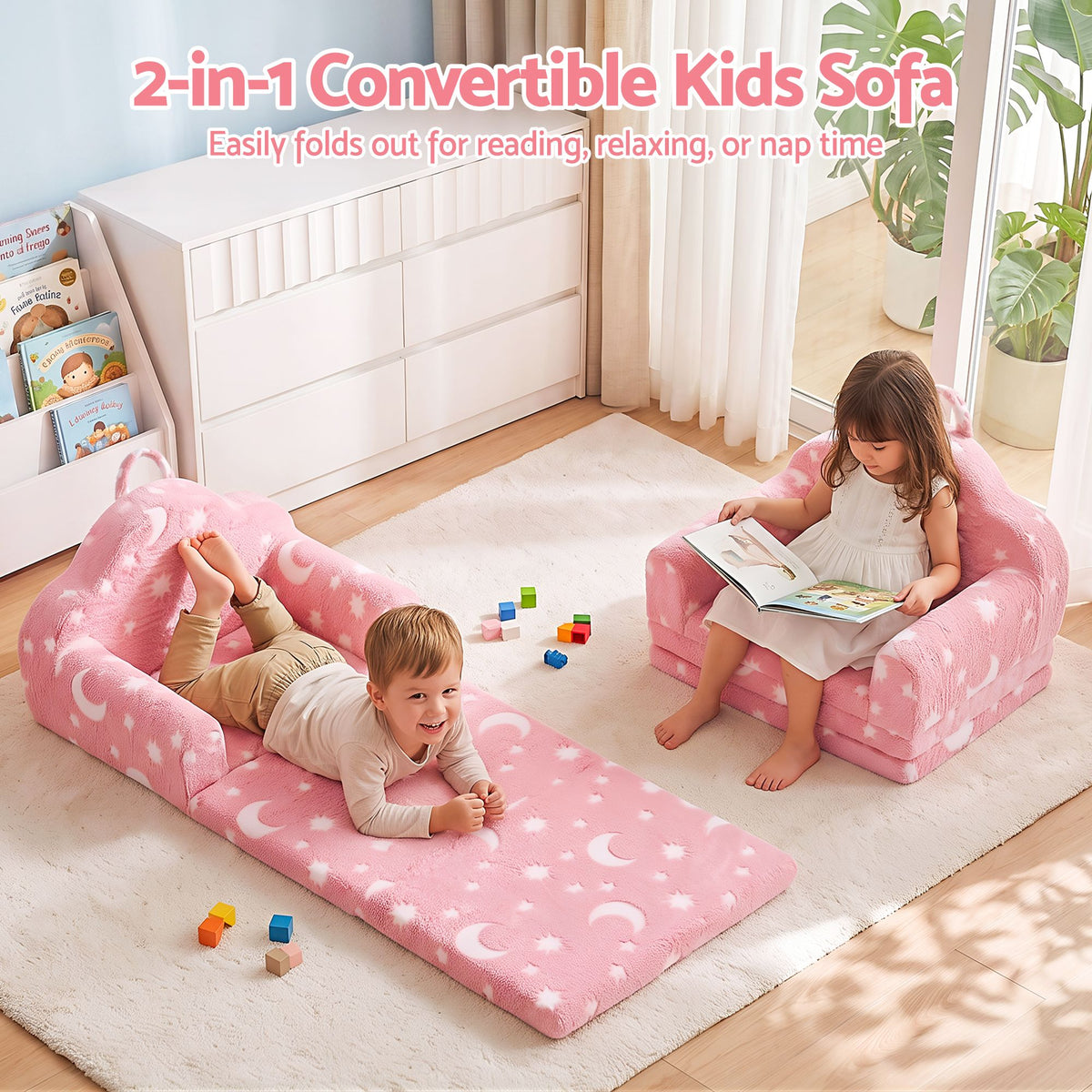 Keezi Kids 2 - 1 Fold Out Sofa Bed w/Removable Washable Cover, Carry Pink