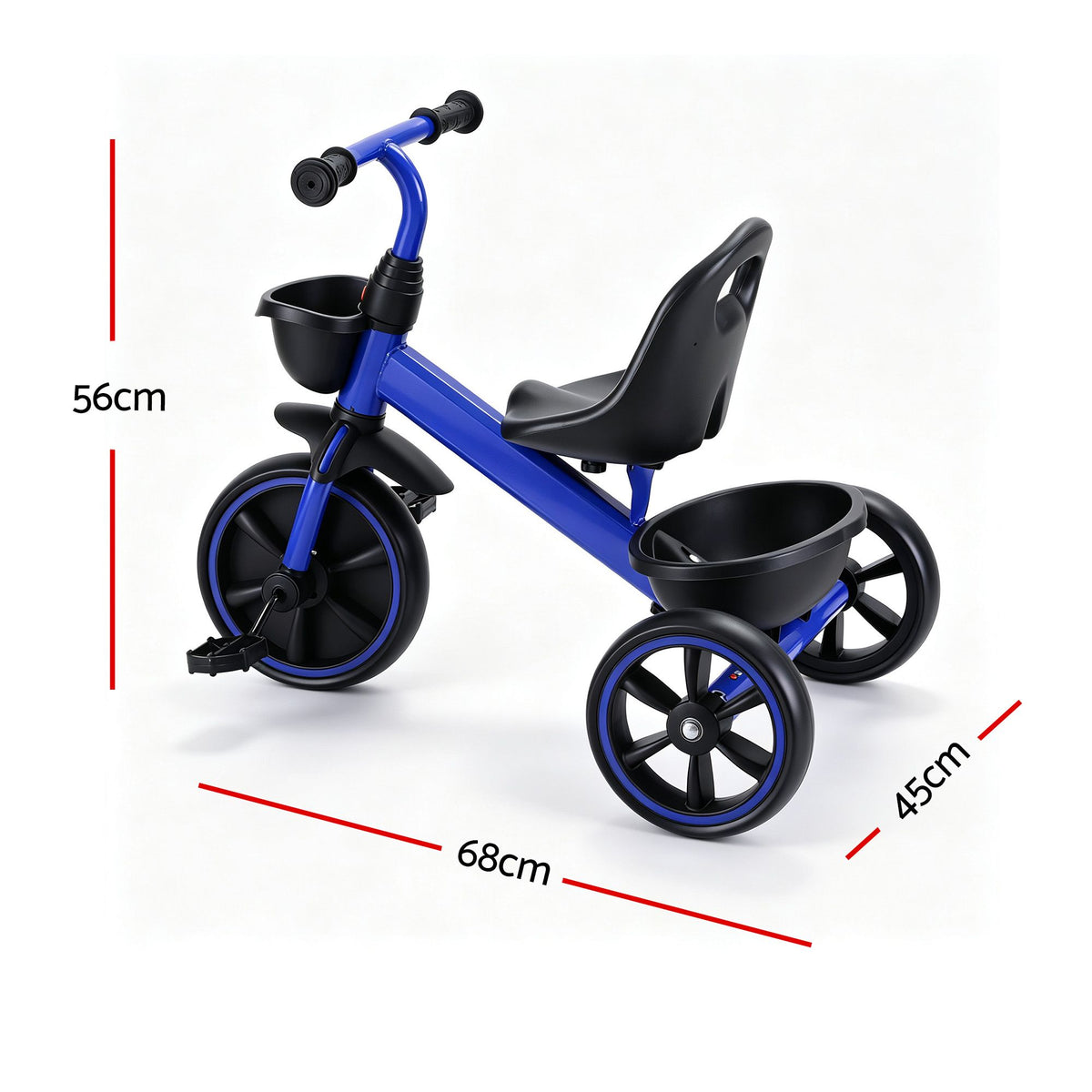 RIGO Tricycle Bike, Kids Bike with 3 wheels, basket Carbon Steel 68cm Blue