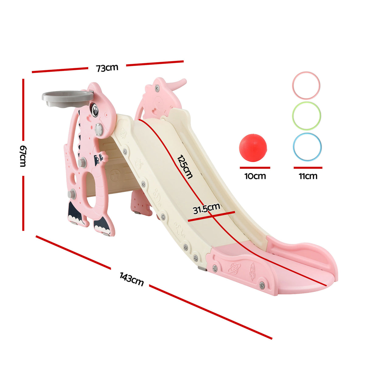 Keezi Kids Slide Set Basketball Hoop Outdoor Playground - KPS-SLIDE-DRAGON-PK