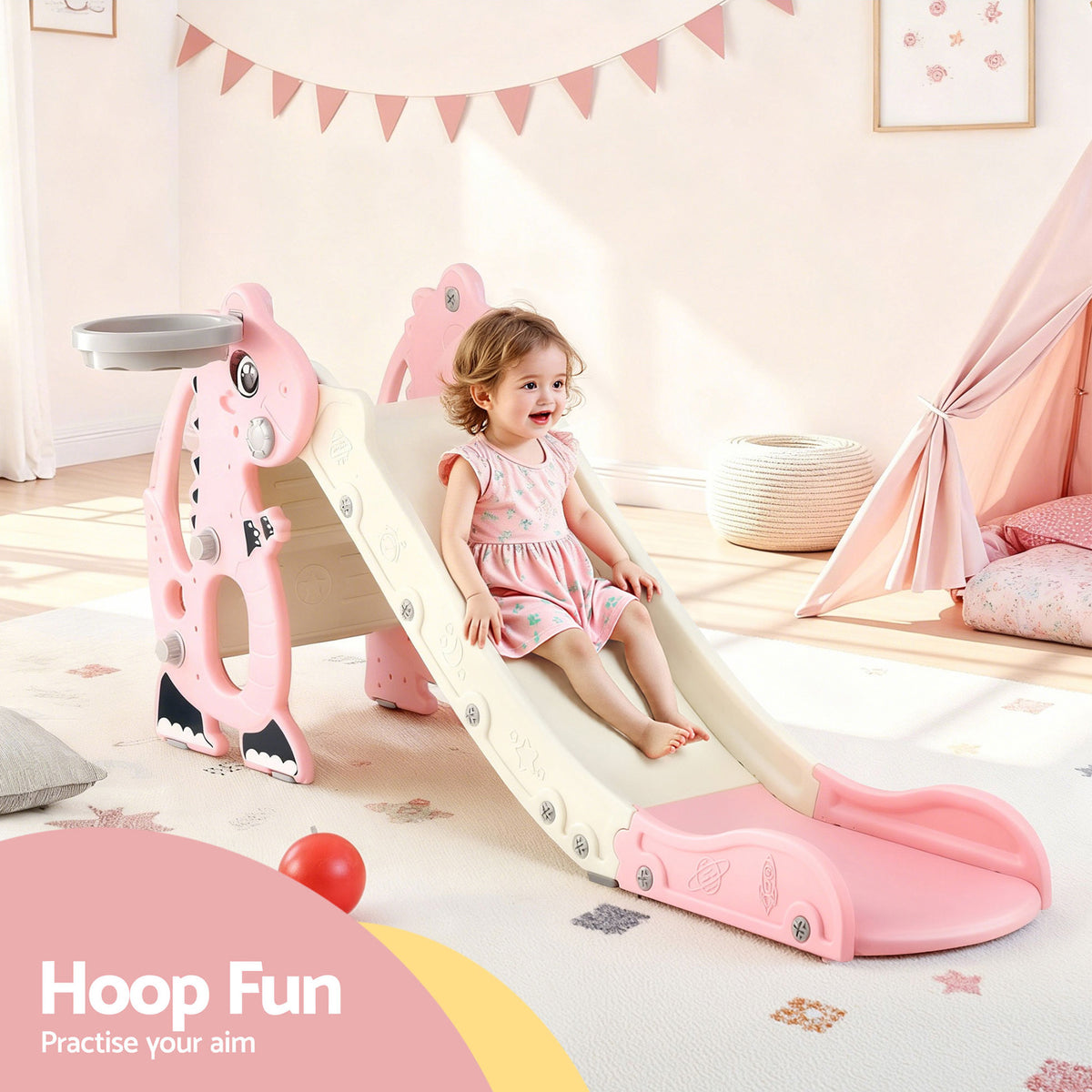 Keezi Kids Slide Set Basketball Hoop Outdoor Playground - KPS-SLIDE-DRAGON-PK