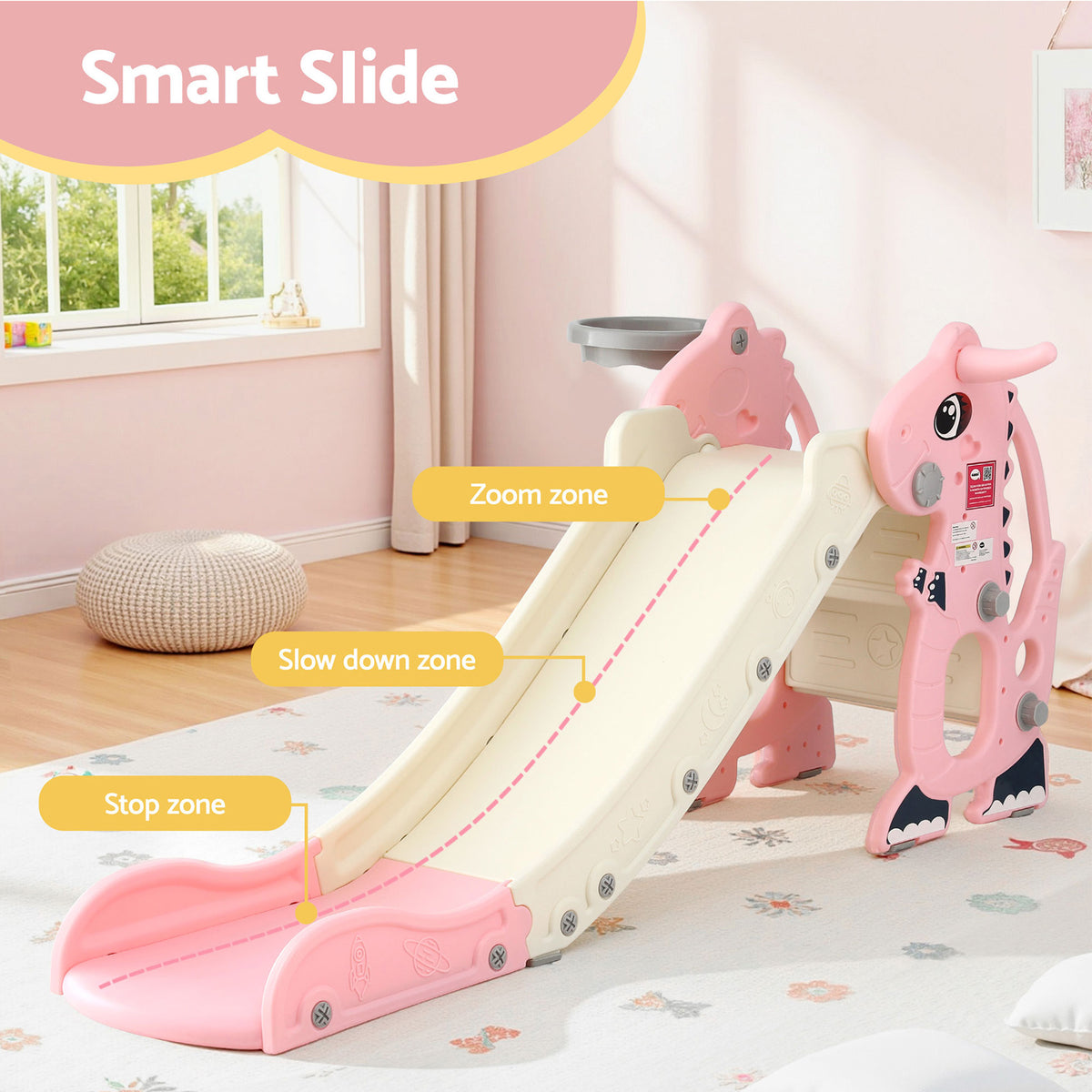 Keezi Kids Slide Set Basketball Hoop Outdoor Playground - KPS-SLIDE-DRAGON-PK
