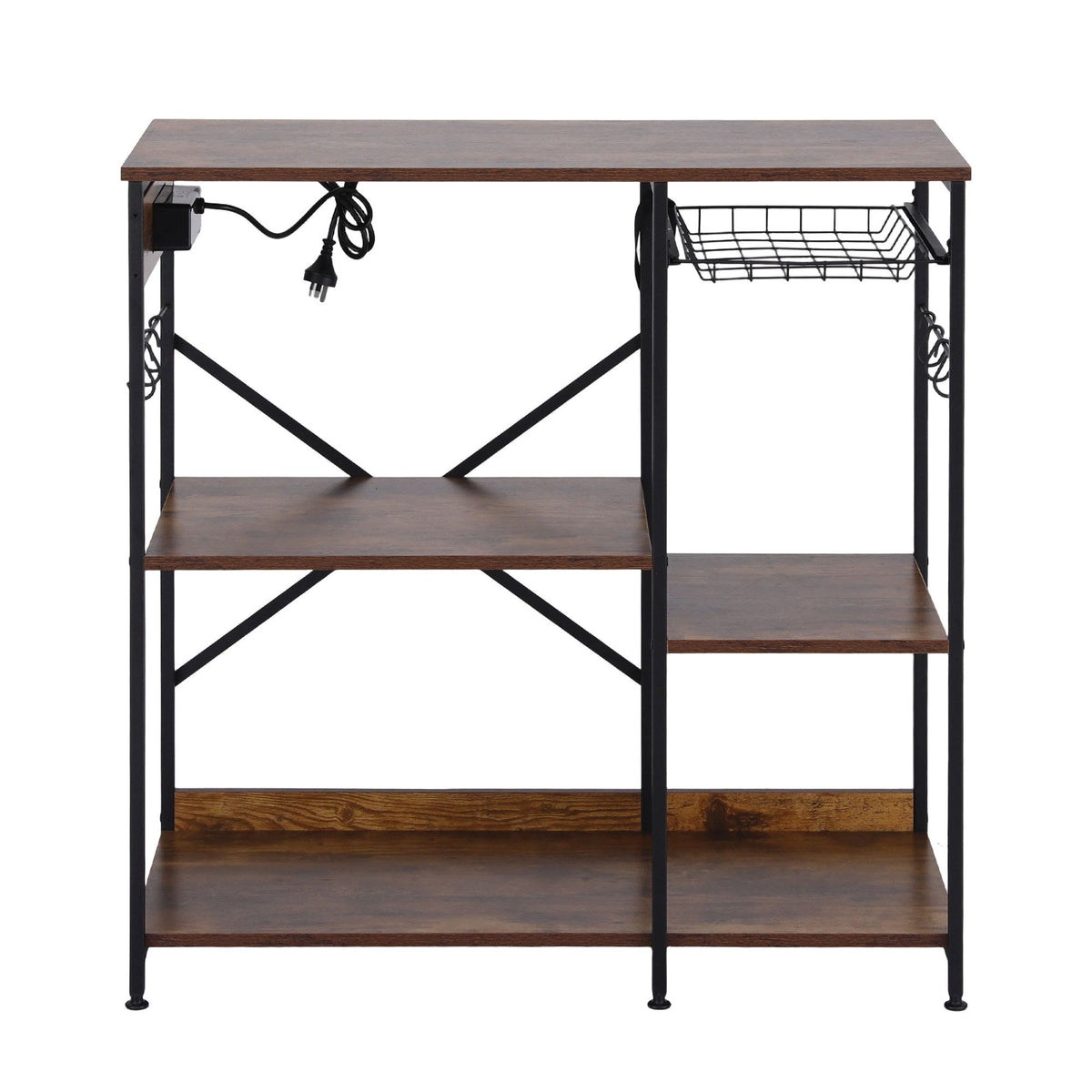 Artiss 3-Tier Kitchen Rack 90CM Microwave Storage Shelf 6 Hooks - 613308