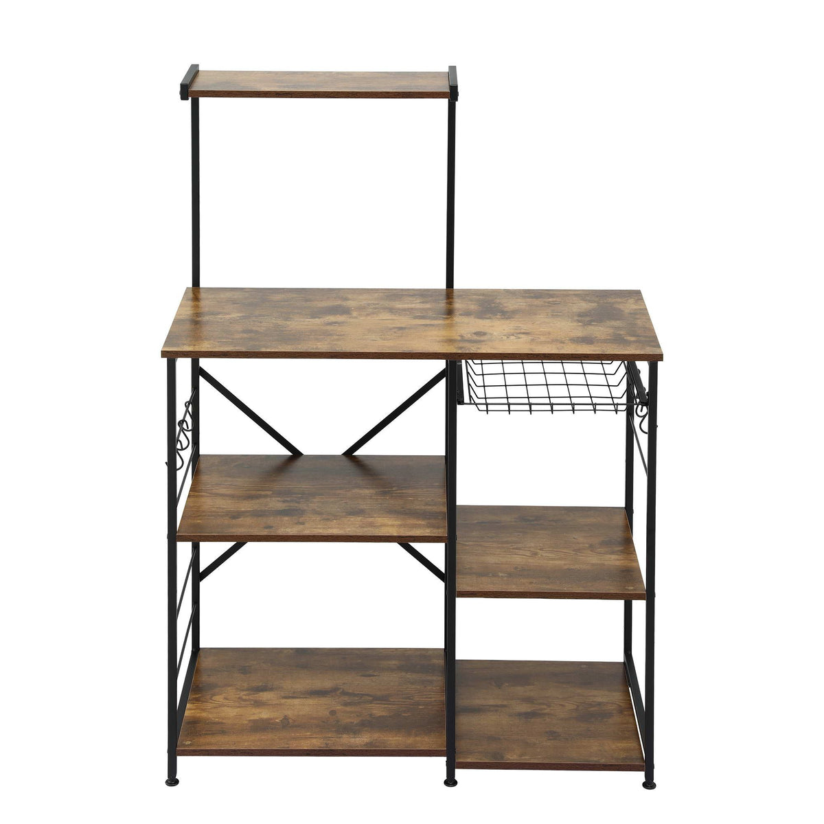 Artiss 4-Tier Kitchen Rack with Pull Out Basket 6 Hooks Microwave Storage Shelf