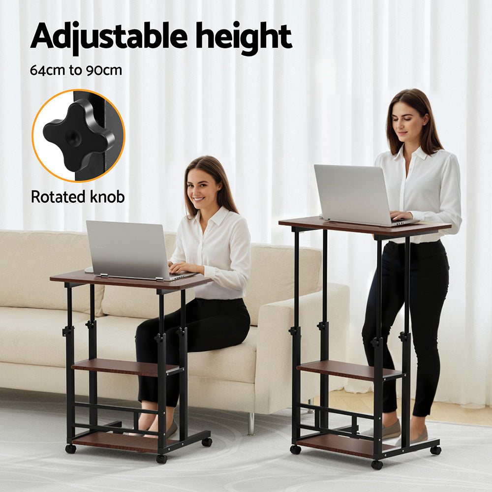 Artiss Laptop Desk Height Adjustable Mobile Workstation - LA-DESK-C-60-2T-OAK