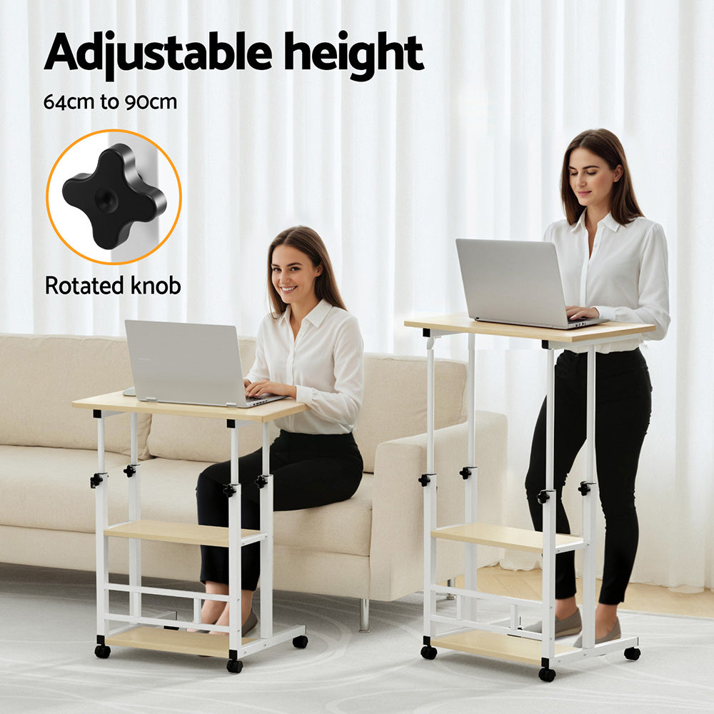 Artiss Laptop Desk Height Adjustable Mobile Workstation - LA-DESK-C-60-2T-WH