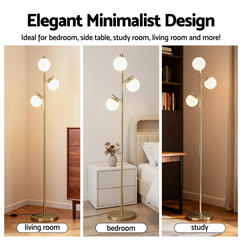 Artiss 3-Light Tree Floor Lamp 165cm Tall Standing Light - LAMP-FLOOR-3-GL-GD