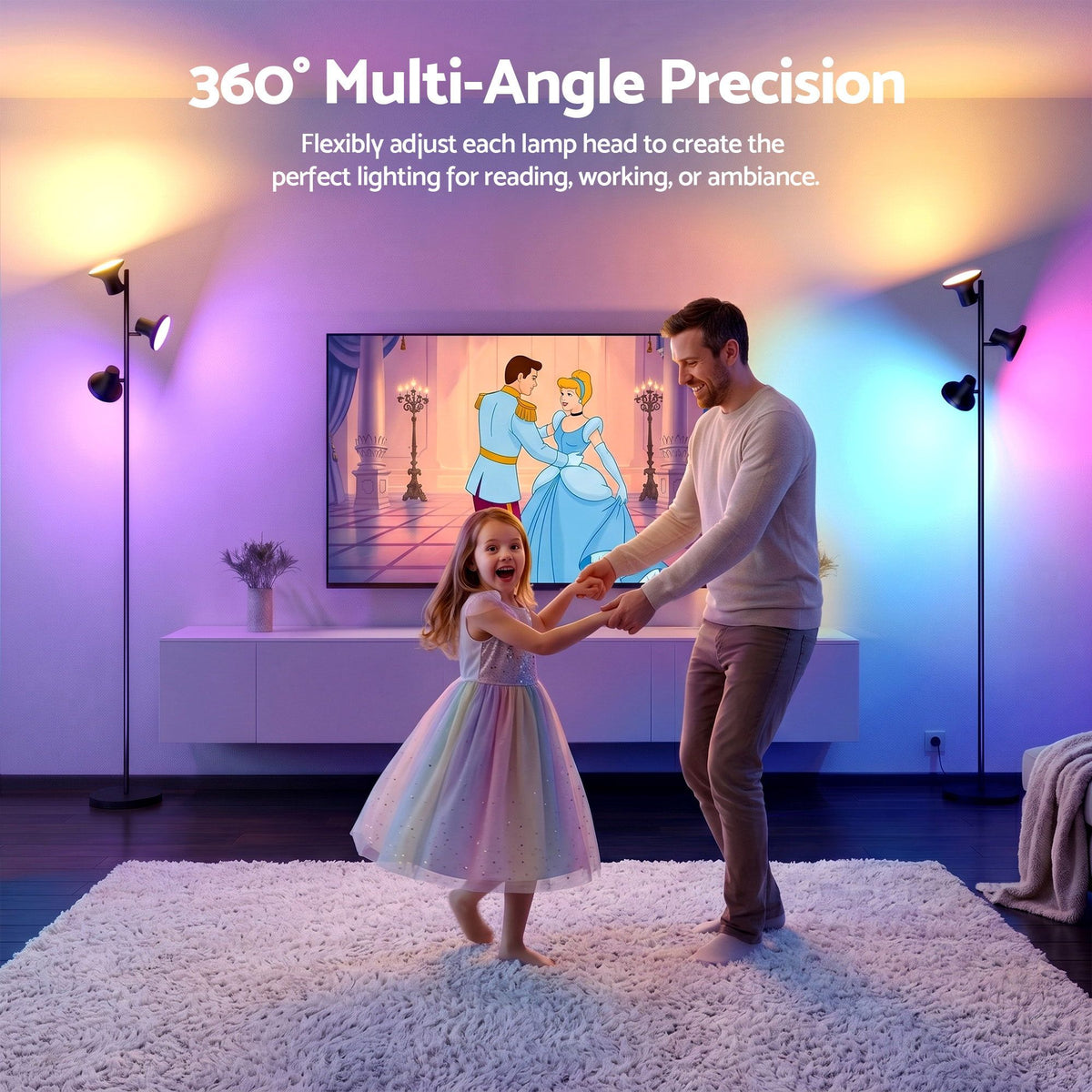 Artiss RGB Floor Lamp LED with 3 Swivel Lights Color Changing Lamp with Remote Stepless Dimmable