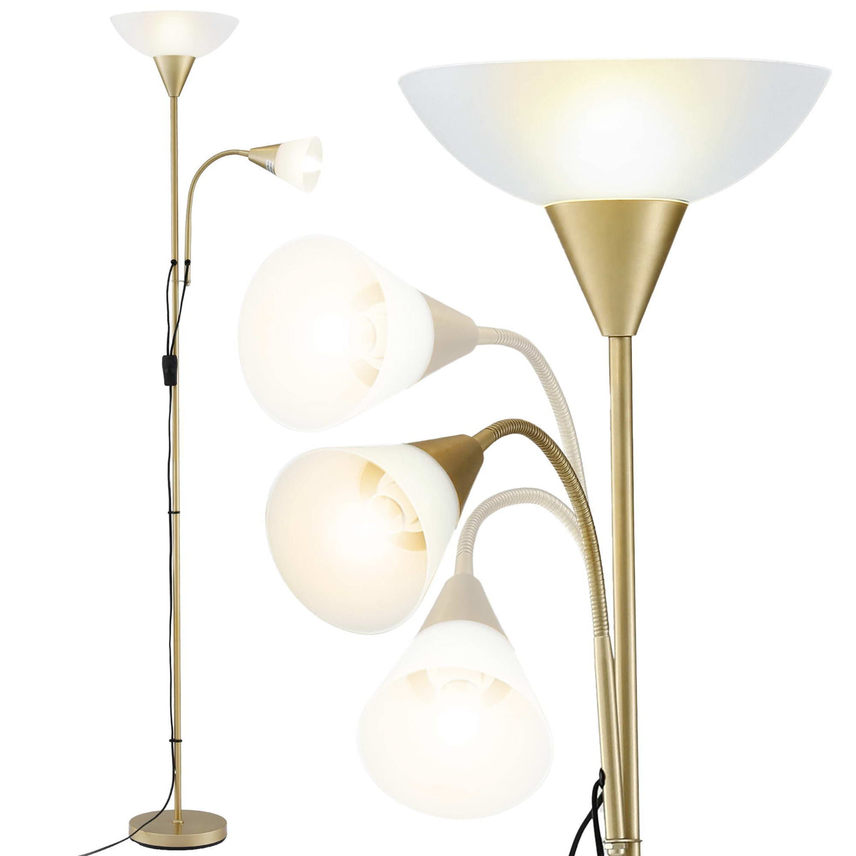 Artiss Gold Floor Lamp with Reading Light | Mother and Child Standing Lamp with 360 Flexible Gooseneck, Individual Switch & Plate Shade, E27 & E14 Bulb (Not Included) Home Living Room Office Reading