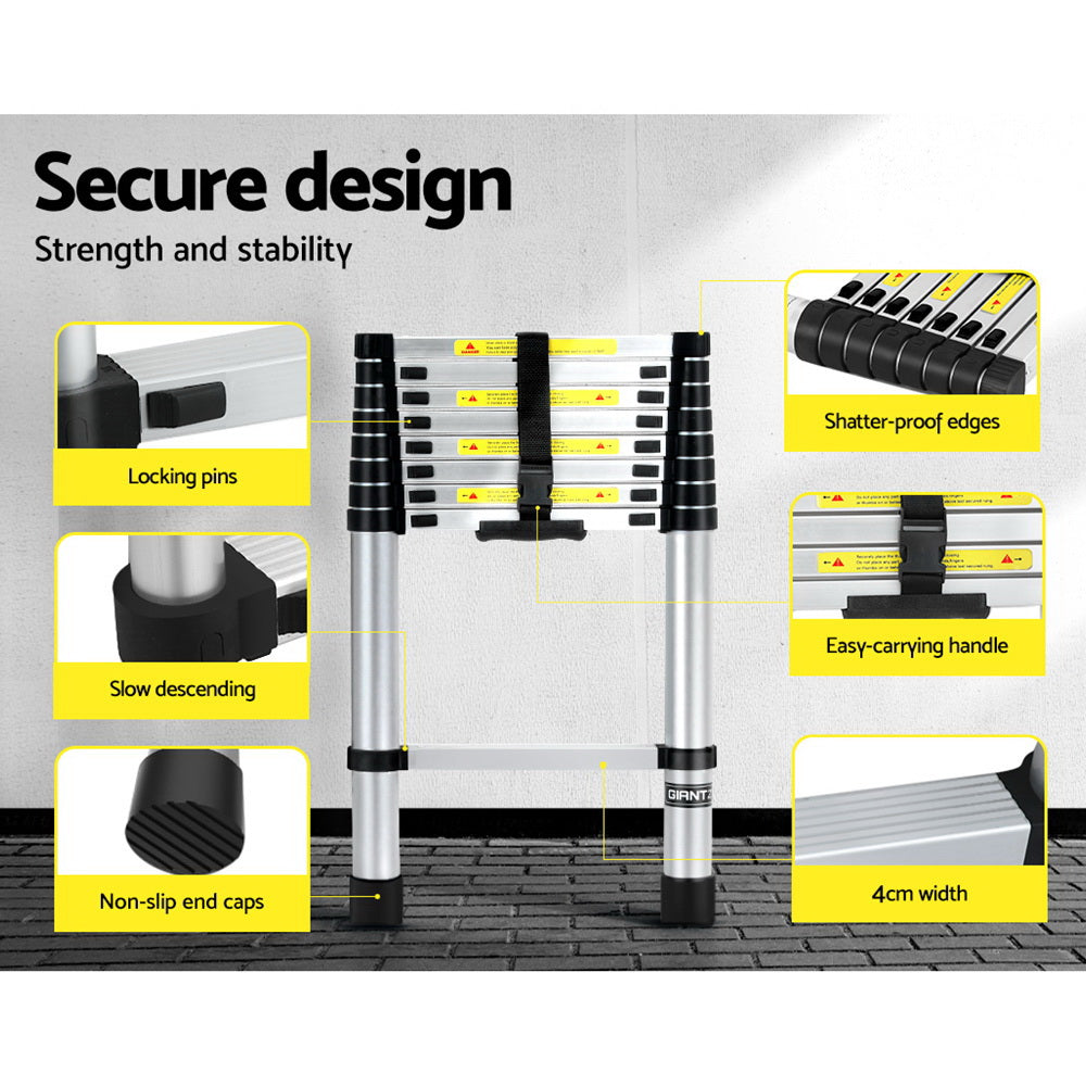 Giantz 2.6M Telescopic Ladder Aluminium Extension - LD-TLCP-ALU-S-2.6M