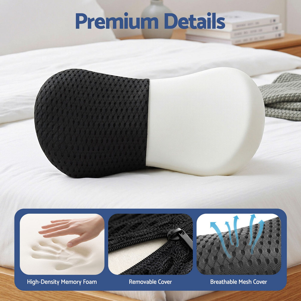 Artiss Lumbar Support Pillow for Office Chair and Car Ergonomic Memory Foam Lumbar Pillow for Lower Back, Breathable Back Support Pillow for Car Seat, Bed and Recliner