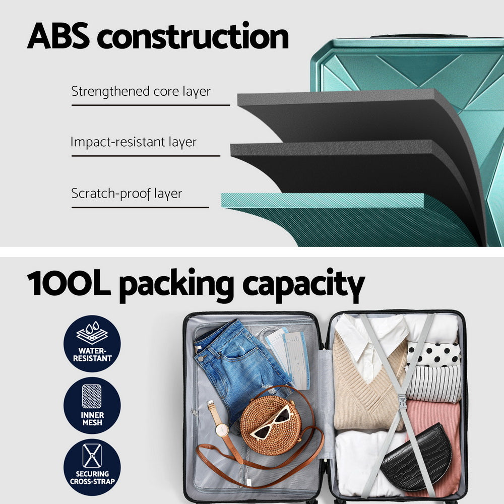 Wanderlite 28-inch Luggage Set with TSA Lock—ABS Hard Shell Travel Suitcase Organiser Luggage Case Atrovirens