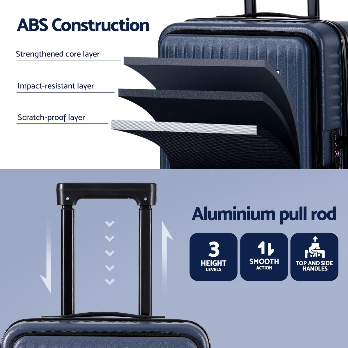 Wanderlite 20" Luggage Suitcase Front Pocket Travel Carry On Dual TSA Navy