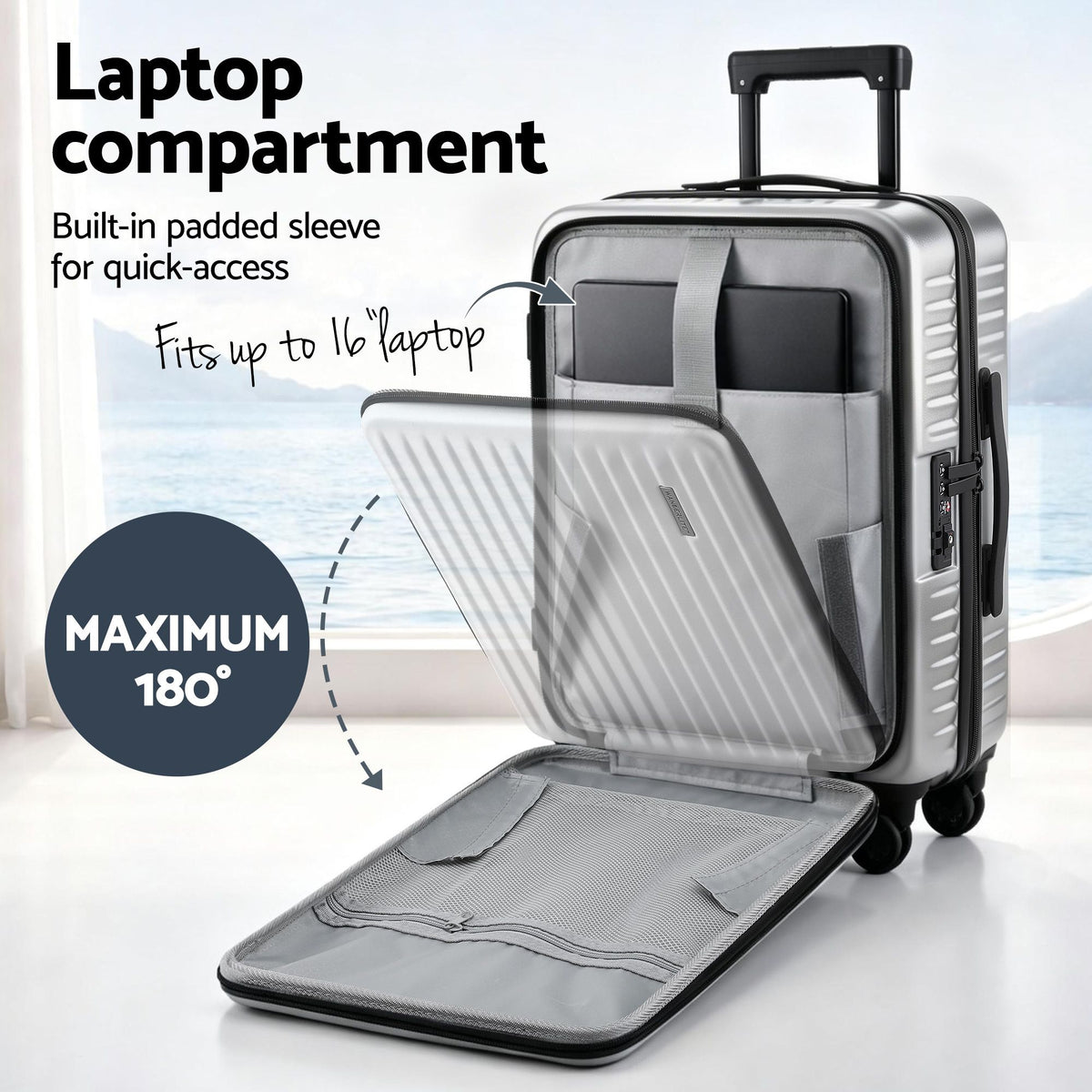 Wanderlite 20" Luggage Suitcase Front Pocket Travel Carry On Dual TSA Silver