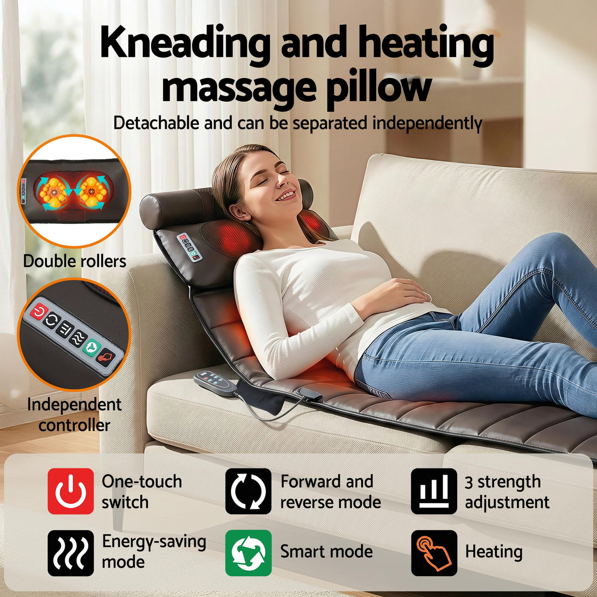 Livemor Massage Mat Kneading Neck Foot Massager Heated Vibration Airbag Mattress