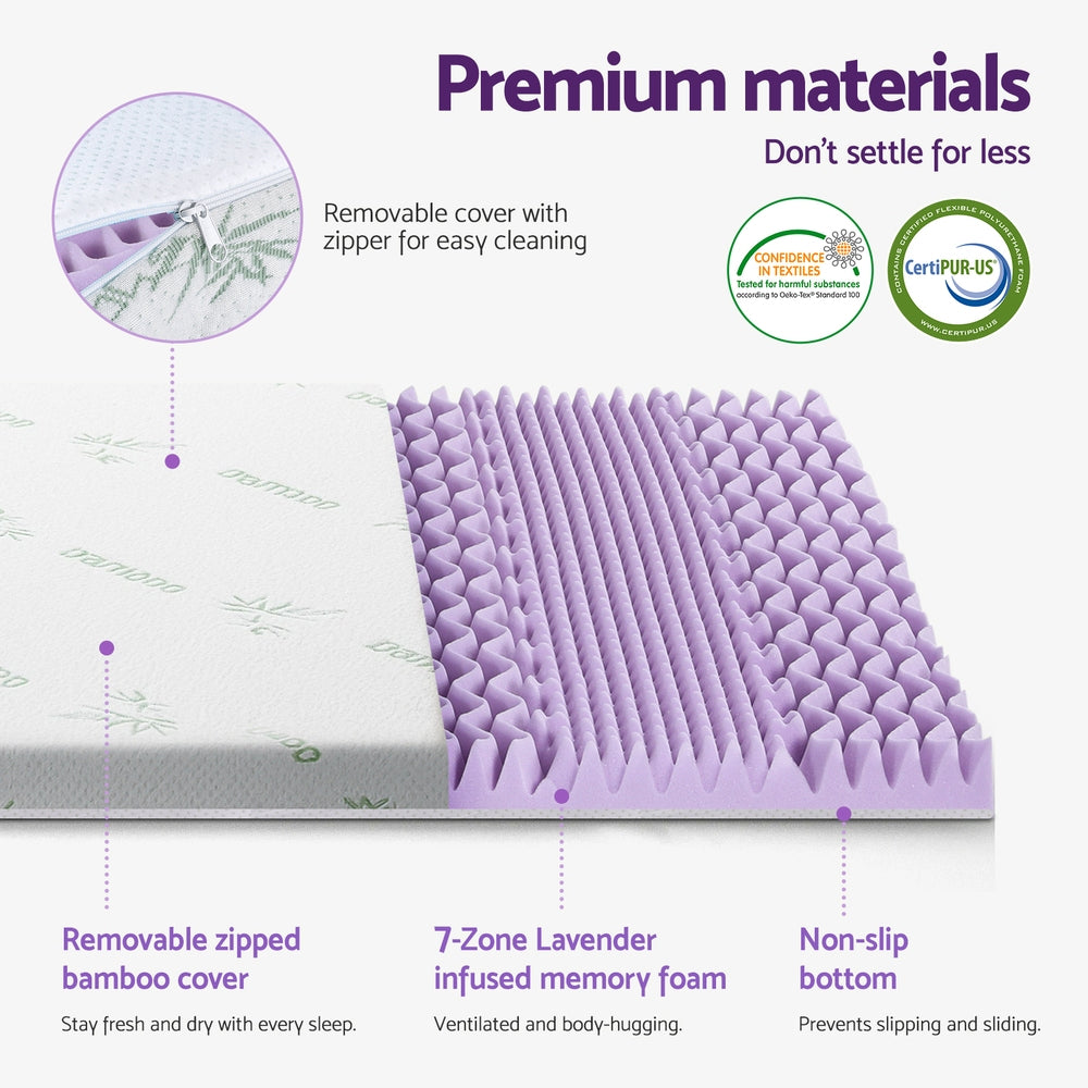 Giselle 8cm Memory Foam Mattress Topper Lavender - MATTRESS-TOP-7Z-8LA-Q