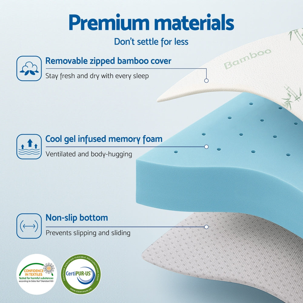 Giselle 12cm Memory Foam Mattress Topper Ventilated Cool Gel Bamboo Cover Single