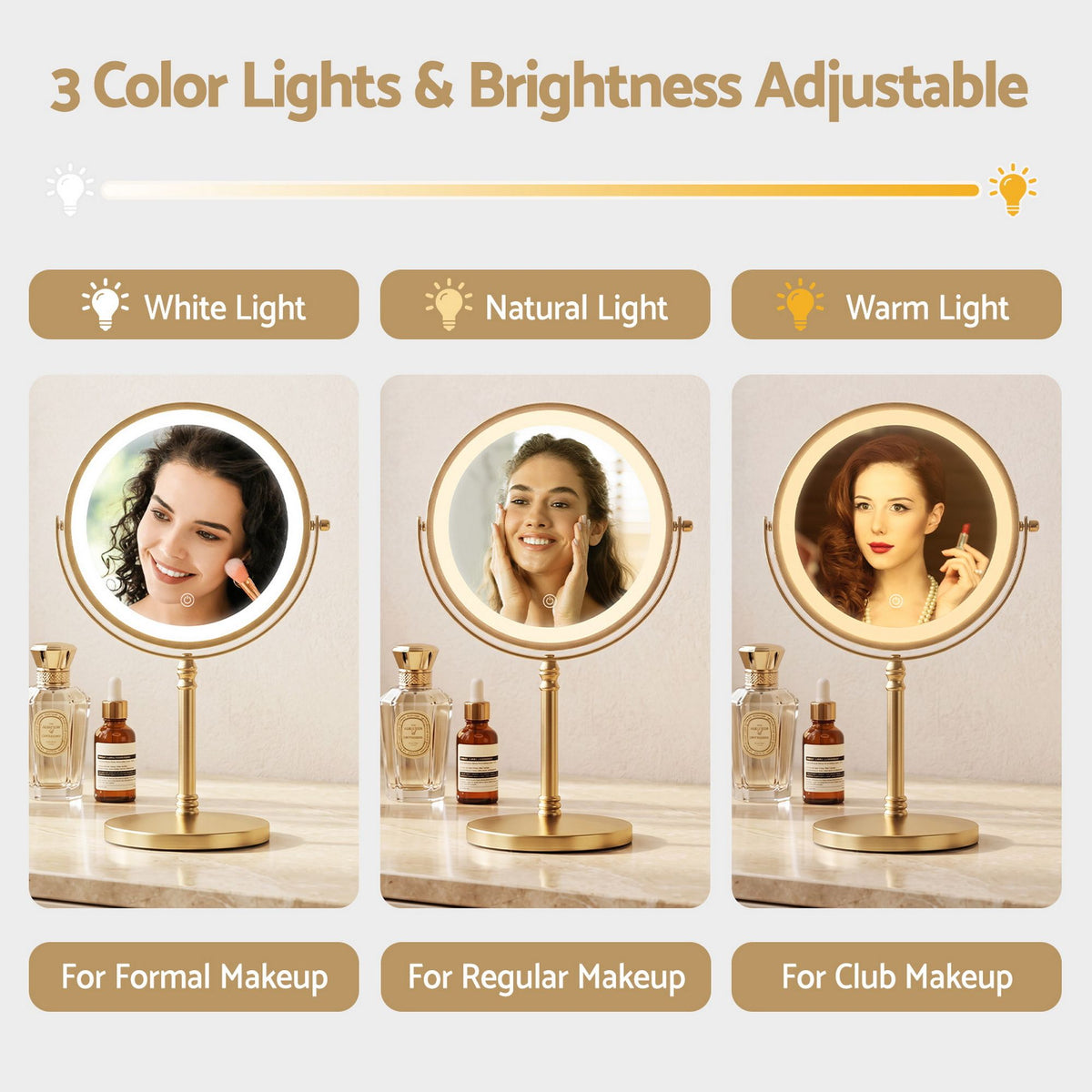 Embellir Lighted Makeup Mirror Rotation 10X Magnifying Double Sided Tabletop Gold