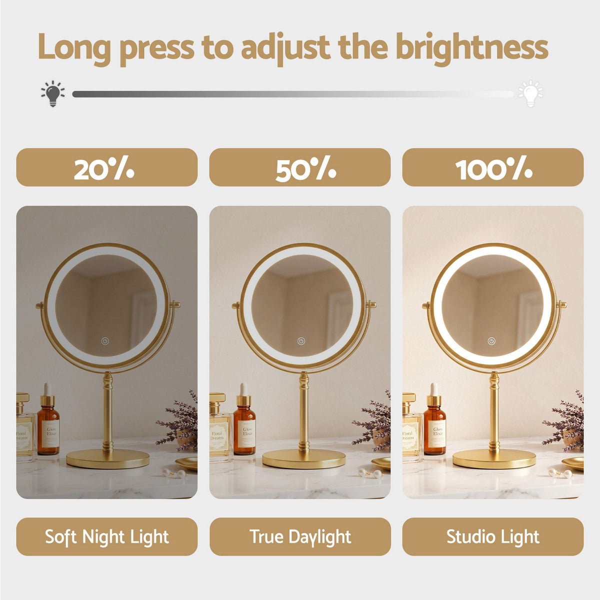 Embellir Lighted Makeup Mirror Rotation 10X Magnifying Double Sided Tabletop Gold