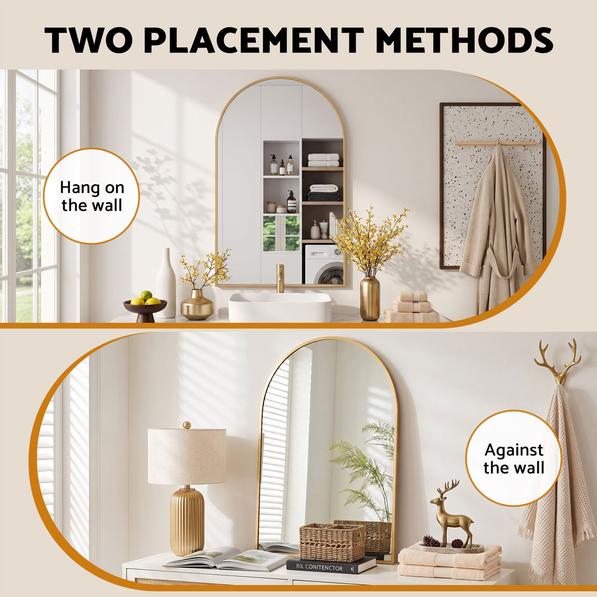 Embellir Arch Wall Mirror, Decorative Gold Frame Mirrors, 61x41cm Bathroom Vanity Mirror, Slim Frame for Living Room Entryway Bedroom Decor