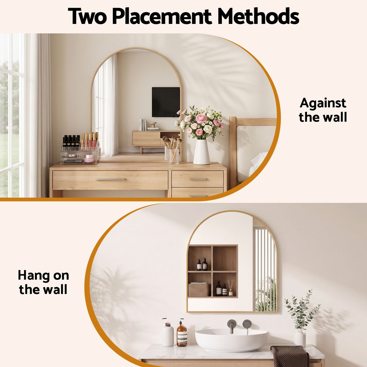 Embellir Arch Wall Mirror, Decorative Gold Frame Mirror - MM-E-WALL-OVAL-GD-8186