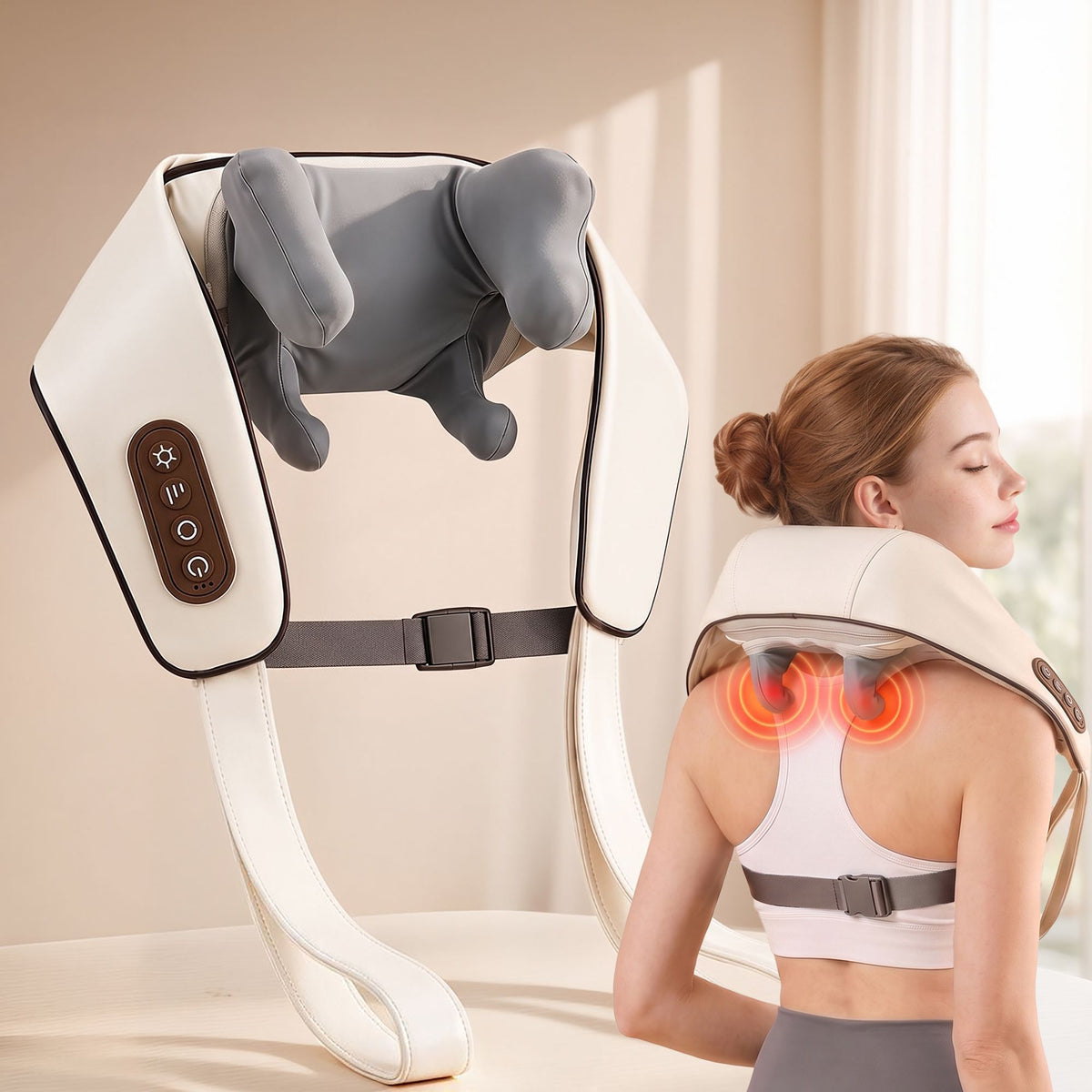 Livemor Neck Massager with Heat Pillow Shiatsu Shoulder Back Massager Pain Relief Tissue Kneading