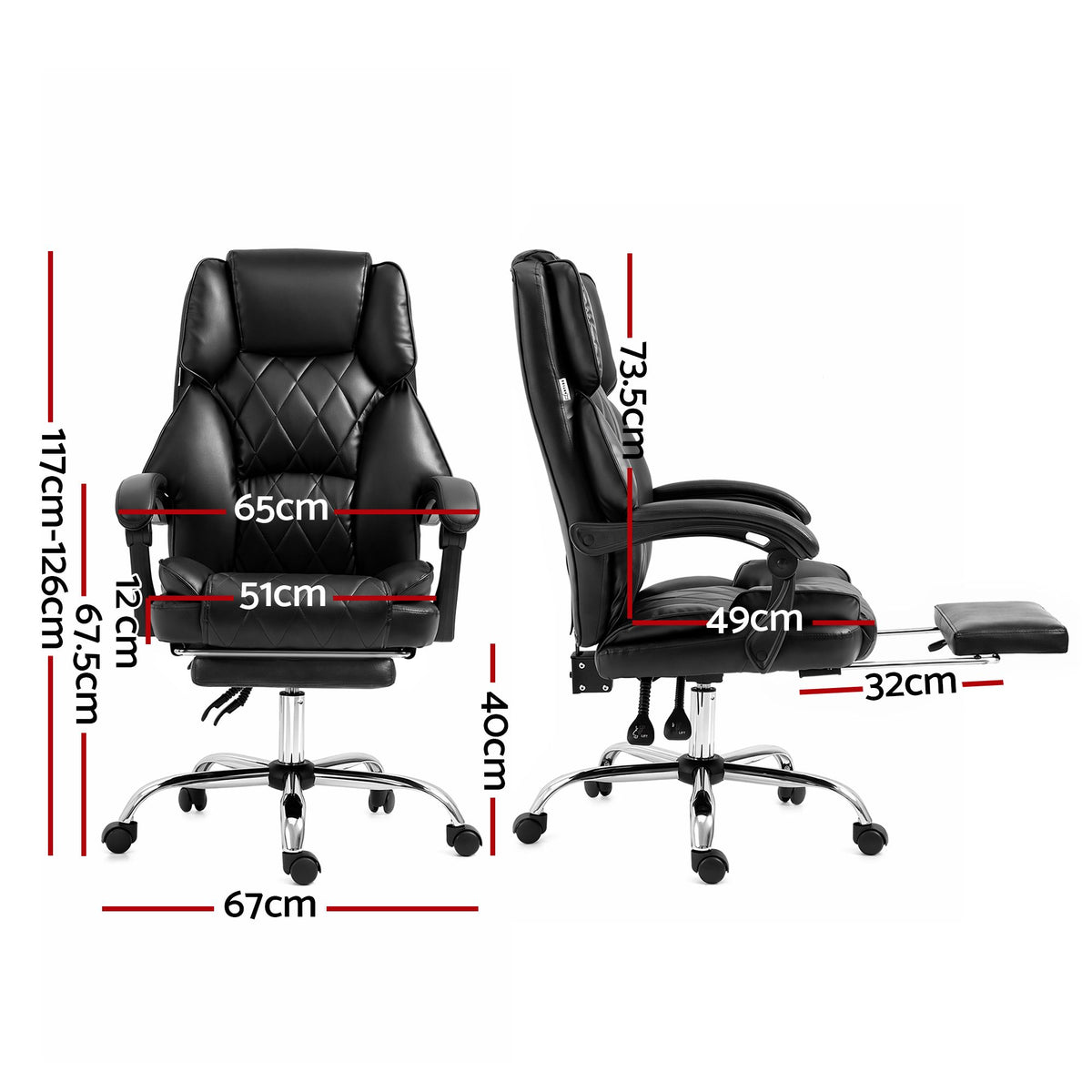 Artiss Executive Office Chair Leather Footrest Black