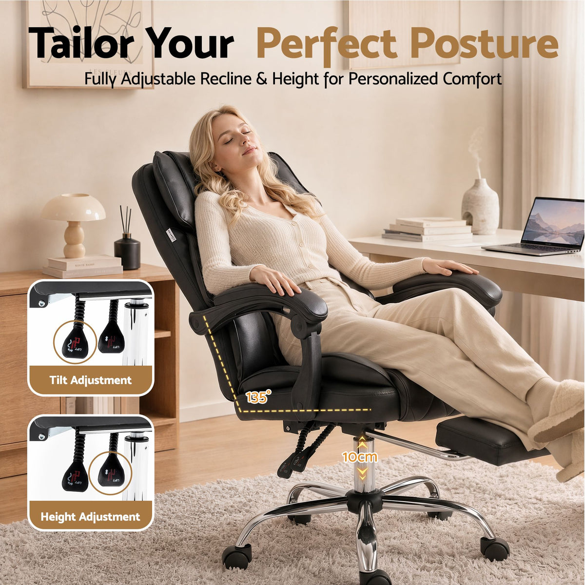 Artiss Executive Office Chair Leather Footrest Black