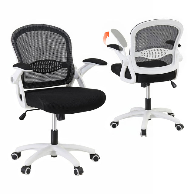 Artiss Mesh Office Chair Mid Back Black - White/Black