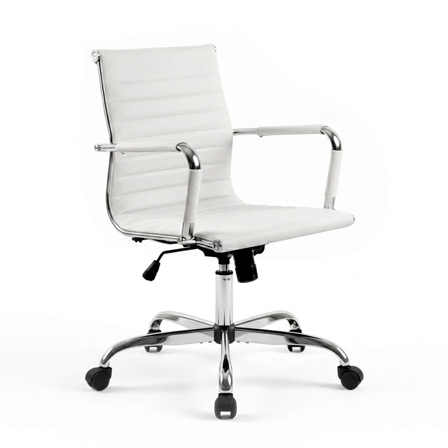 Artiss Office Chair Conference Chairs PU Leather Mid Back White