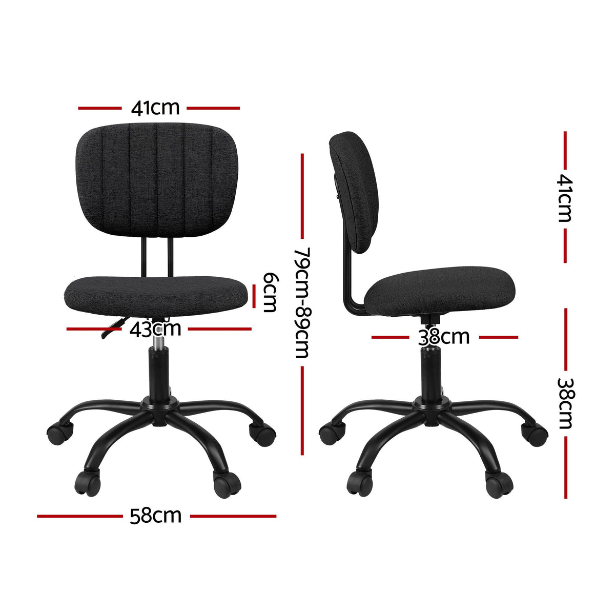 Artiss Armless Office Chair with Wheels, Ergonomic 360° - OCHAIR-M-1142-BK