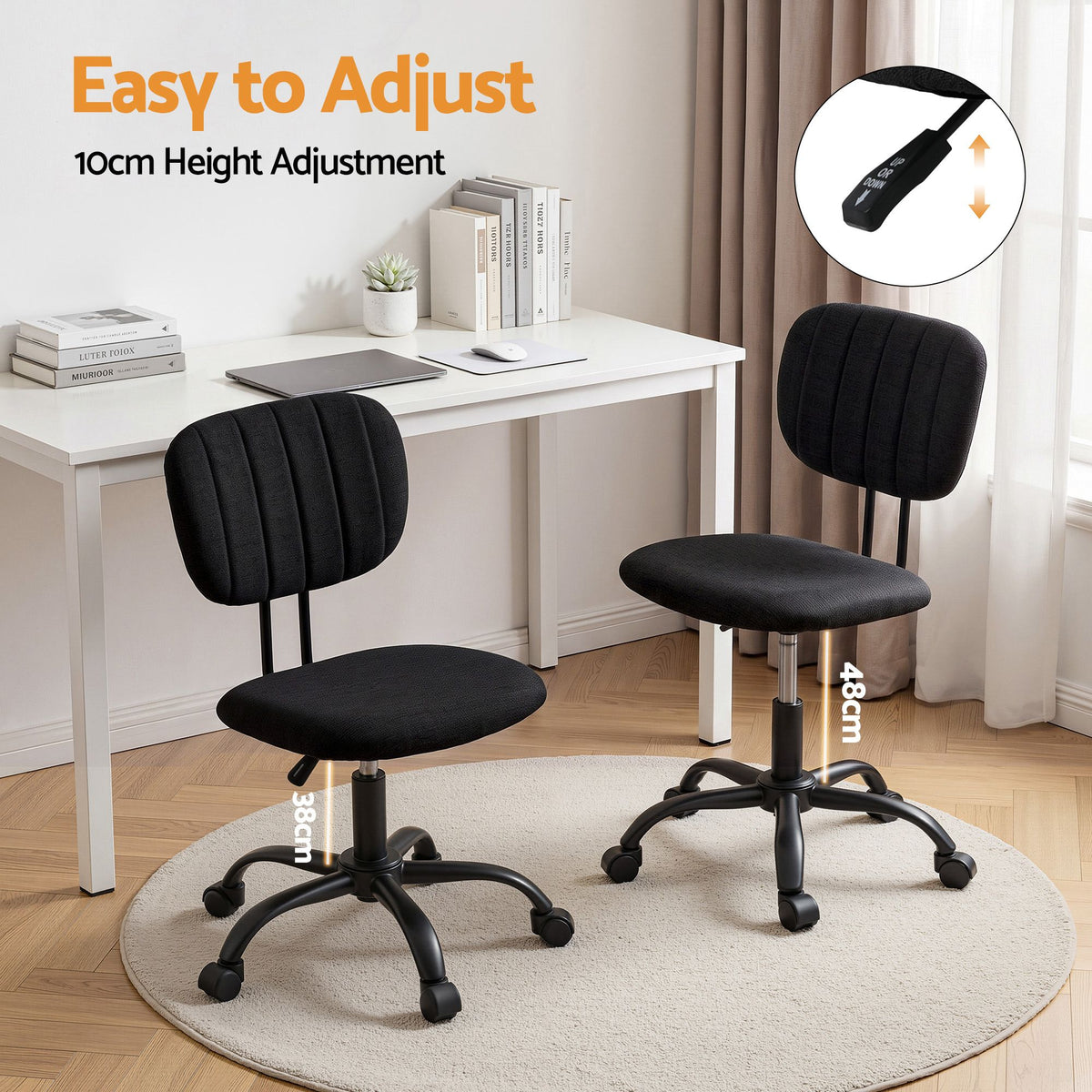Artiss Armless Office Chair with Wheels, Ergonomic 360° - OCHAIR-M-1142-BK