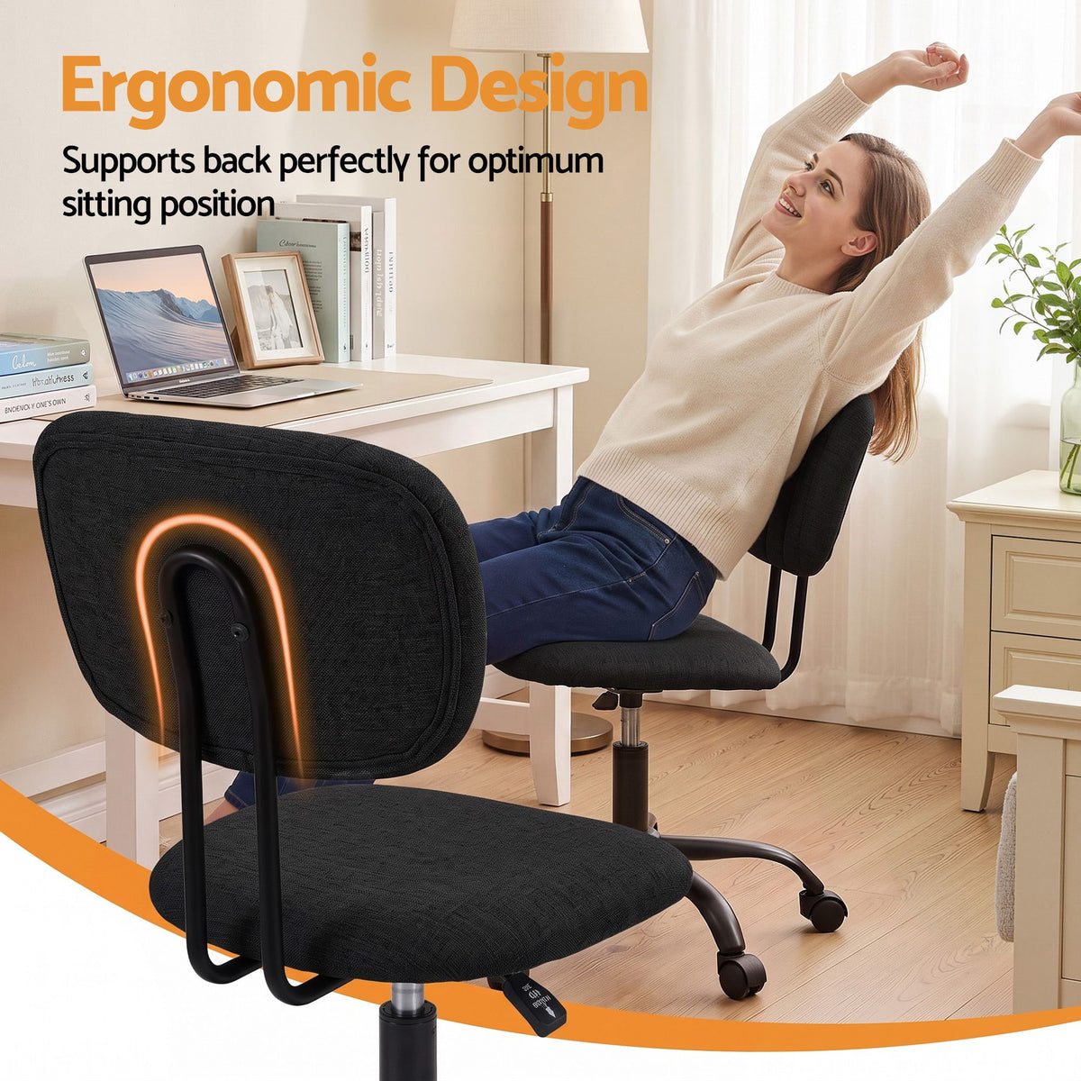 Artiss Armless Office Chair with Wheels, Ergonomic 360° - OCHAIR-M-1142-BK