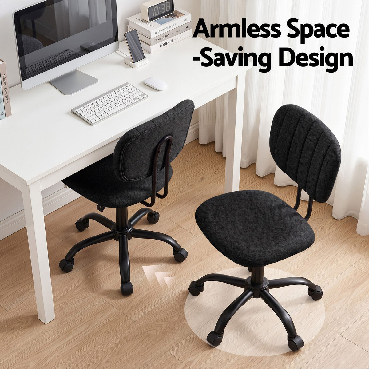 Artiss Armless Office Chair with Wheels, Ergonomic 360° - OCHAIR-M-1142-BK