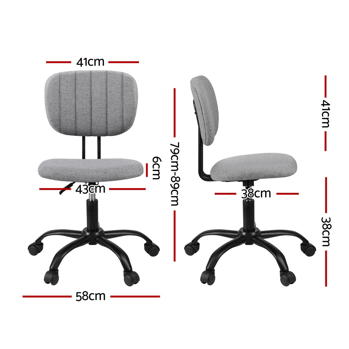 Artiss Armless Office Chair with Wheels, Ergonomic 360° - OCHAIR-M-1142-GY