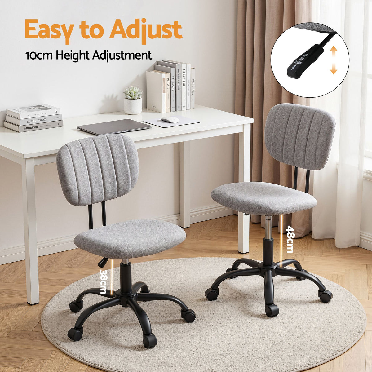 Artiss Armless Office Chair with Wheels, Ergonomic 360° - OCHAIR-M-1142-GY