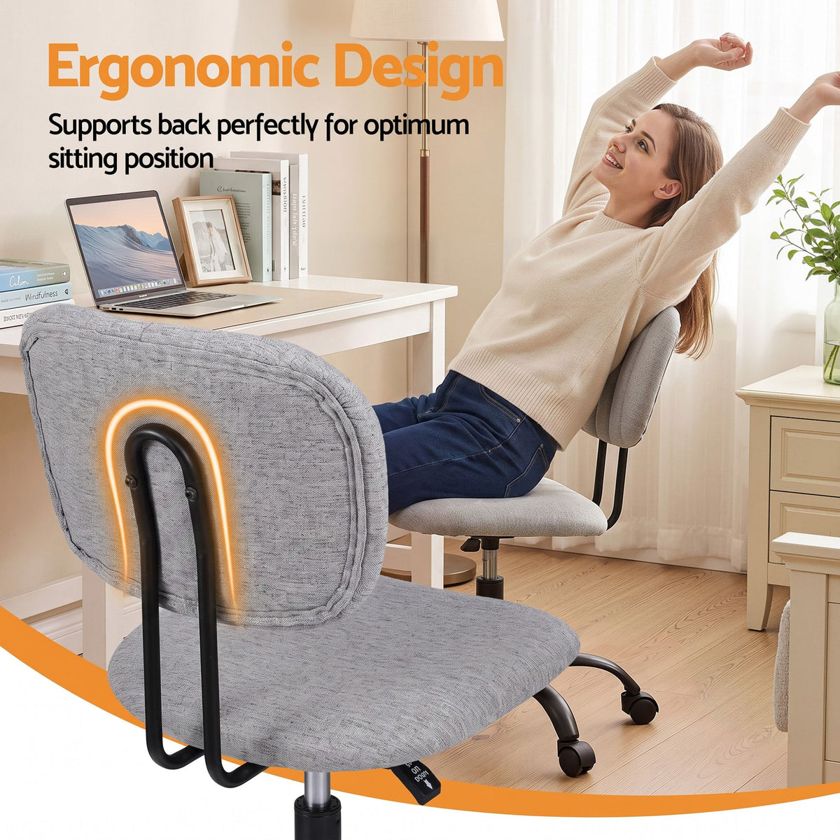 Artiss Armless Office Chair with Wheels, Ergonomic 360° - OCHAIR-M-1142-GY
