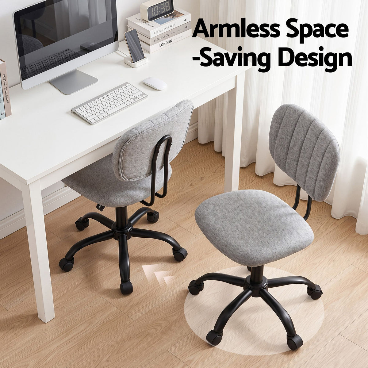 Artiss Armless Office Chair with Wheels, Ergonomic 360° - OCHAIR-M-1142-GY