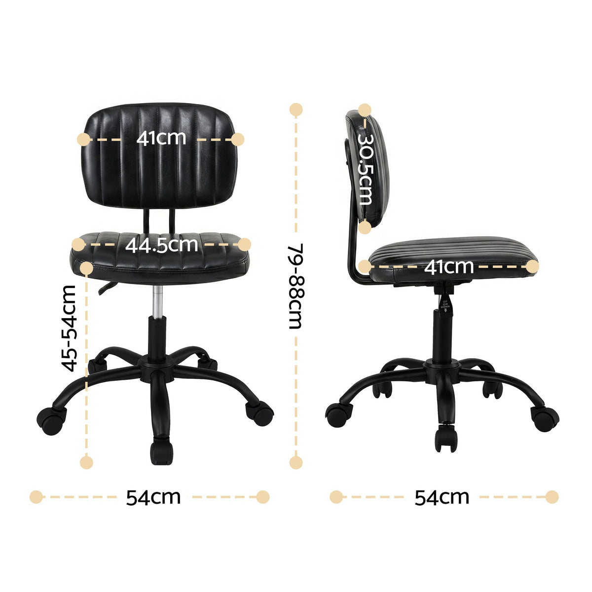 Artiss Armless Office Chair with Wheels, Ergonomic PU - OCHAIR-M-1142-PU-BK