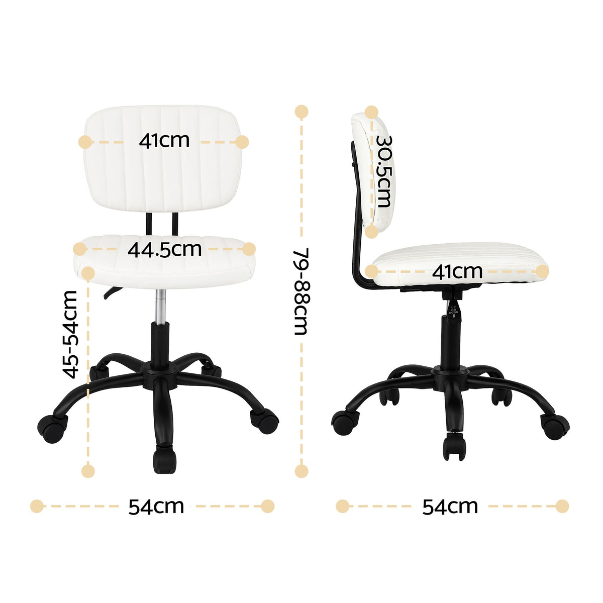 Artiss Armless Office Chair with Wheels, Ergonomic PU - OCHAIR-M-1142-PU-WH